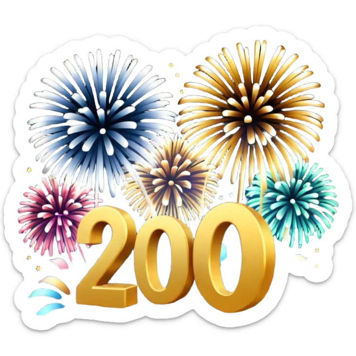 "Happy New Year 2026" in backdrop of colourful fireworks in 3d outline sticker