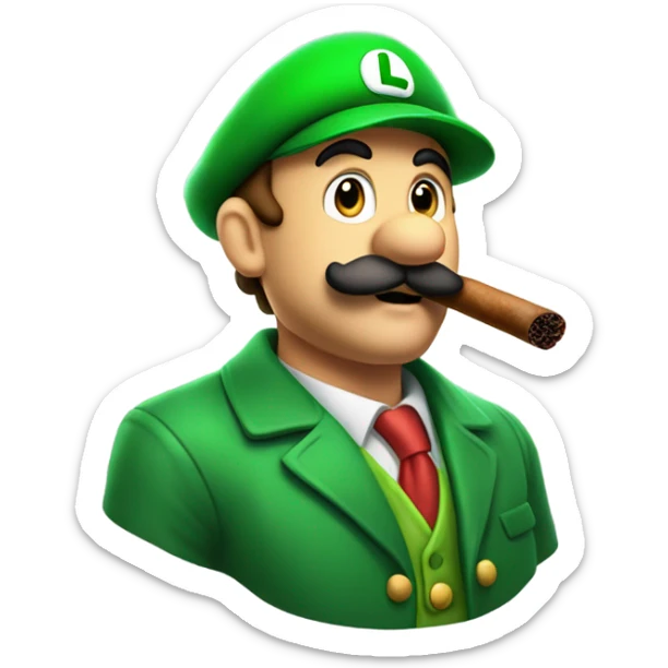 Luigi smoking a BIG cigar as an emoji. , just his face. Be accurate to how he looks sticker