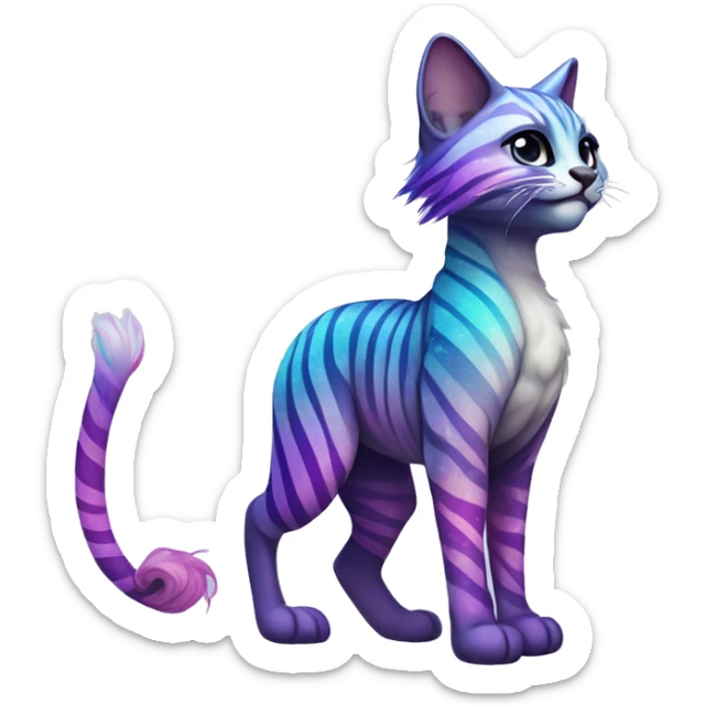 Colorful vernid fantasy creature LiLaiRa Kamirah Falvie whiskers paws full body sparkle purple blue gradient stripes braided tail feline sticker