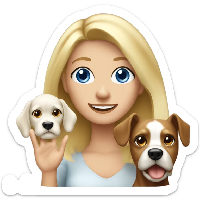 blue eyed blonde lady waving with brown Cockapoos dog sticker
