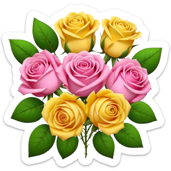 A bouquet of flowers, composed of pink roses and yellow roses. sticker