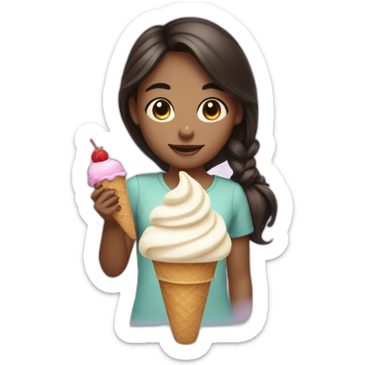 girl with dark hair and brown eye eat ice cream sticker