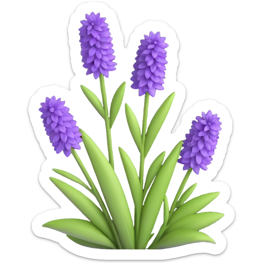 3D iOS style icon of woodland sage (Salvia nemorosa), showing upright purple flower stalks and textured green foliage, clean and modern look sticker