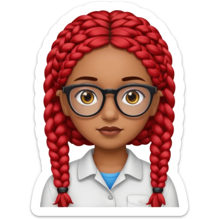 Brown skin Hispanic girl with big brown eyes and black eye glasses, with red braids sticker