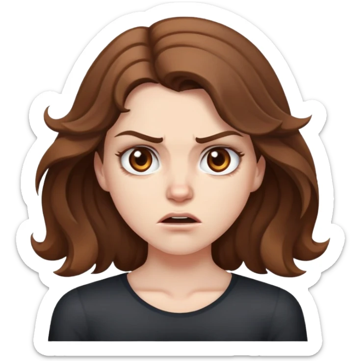 Angry white girl with shoulder length brown wavy hair and brown eyes sticker