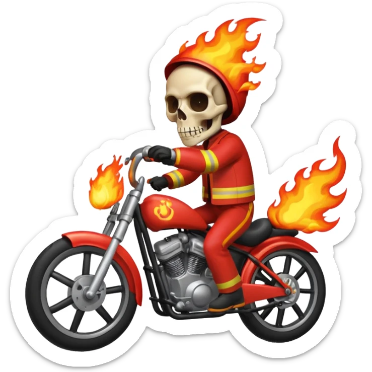 Give me a gost ride everything should be fire bike his bidy headr riding in a bike his eyes should be fire too skull too emoji sticker