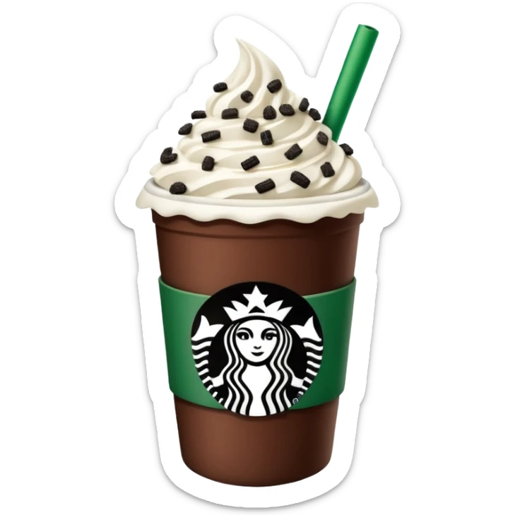  Starbucks hot cocoa with whipped cream and Oreo cookie crumbles in a green checkered to go Starbucks cup  sticker