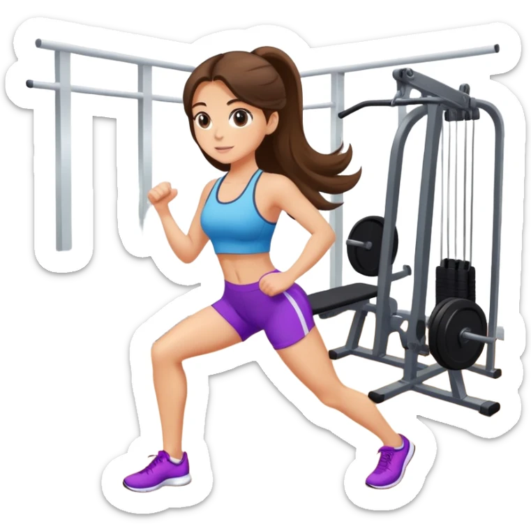 white cute girl with long brunete hair doing exercise in the gym sticker