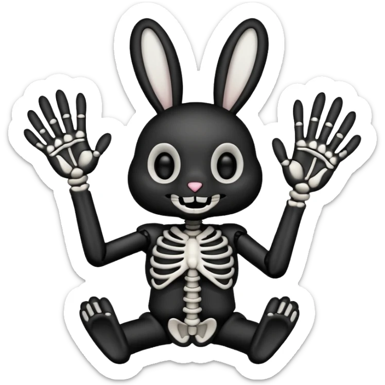 Emoji tete de Lapin squelette noire qui fait bonjour de la main  sticker