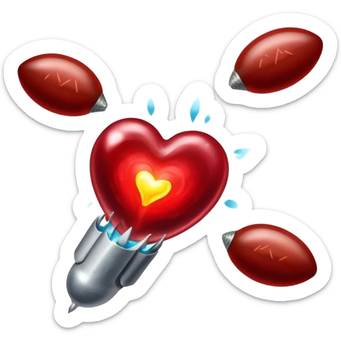 Glowing pieces of liver, red meat, and sardines floating around a red blood cell that shines brightly like a torch. Streams of light connect the blood cell to a heart and muscles, showing how heme iron creates energy and vitality throughout the body. sticker