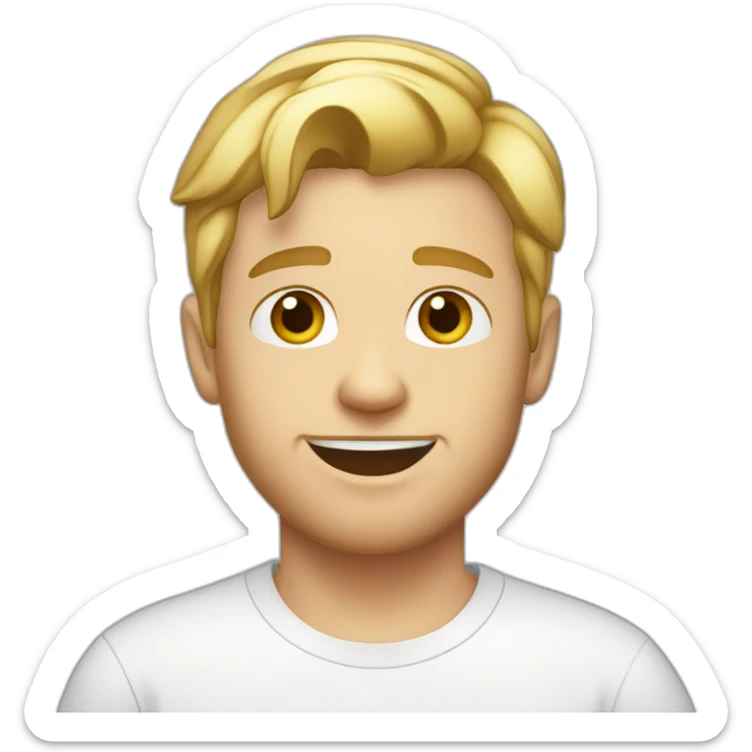 twenty year old white boy with blond hair and little beard with white t-shirt sticker