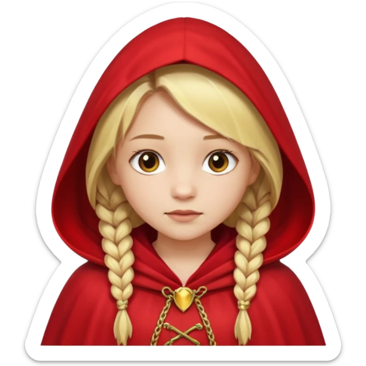 blonde braids hair kid girl, white skin, wear red cloak sticker