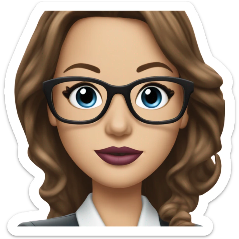 Realistic Kate Beckinsale blue eyes wearing glasses in a business meeting pink lipstick  sticker