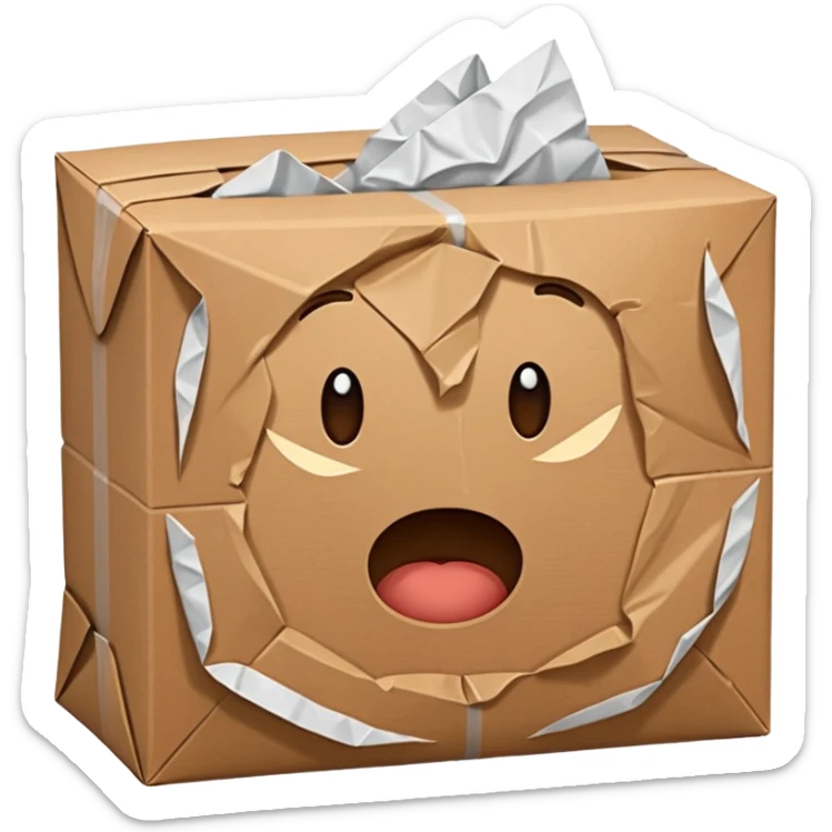 Generate a realistic emoji of a package being damaged. The emoji is simple and has no facial expressions sticker