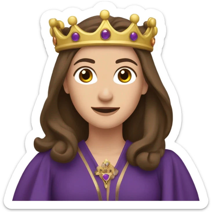 Caucasian long  brunette woman wearing formal royal purple robes and a crown who is falling in love. sticker