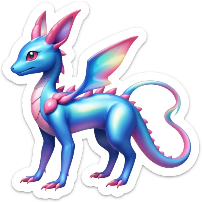 Colorful Iridescent Exotic Amaura-Salandit-Aurorus-Sylveon-Fakémon-hybrid-creature (full body)  sticker