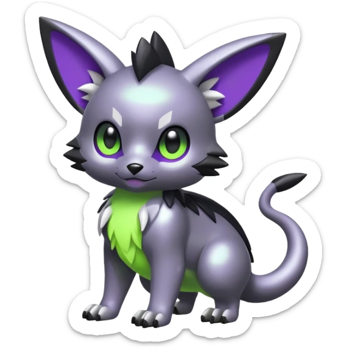 Cute cool shiny metallic alloy silver-grey-black-obsidian purple neon-green white lime animal hybrid Fakemon full body sticker
