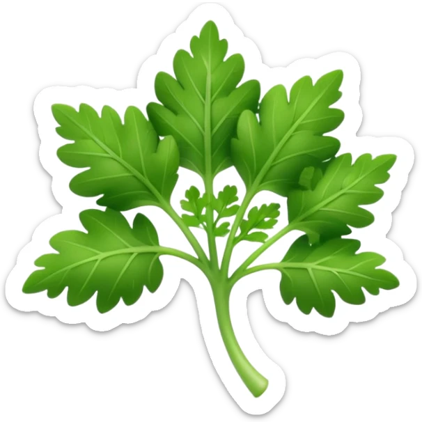 Apple style 3D emoji of fresh parsley, small green leaves with curly texture, shiny and smooth, simple toy-like look, similar to official Apple food emojis. sticker