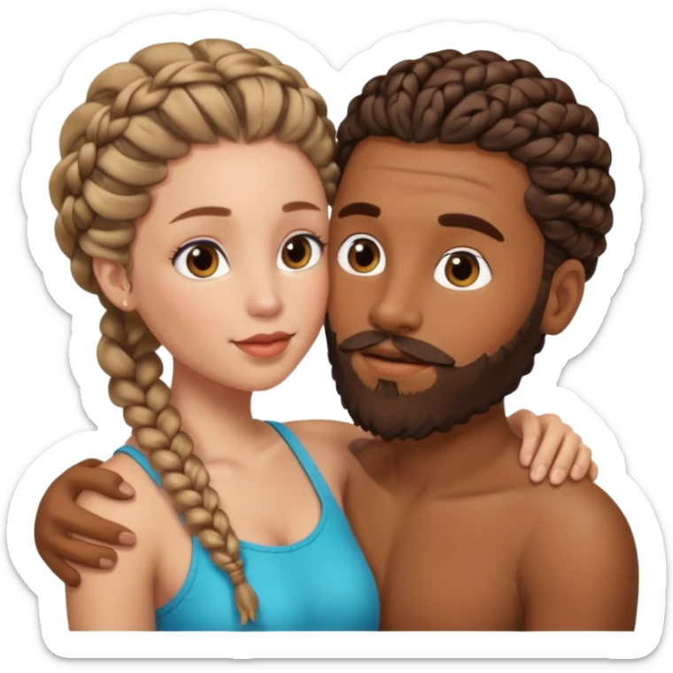 brown skin man with beard and braids making out with a white woman with curly brown hair  sticker