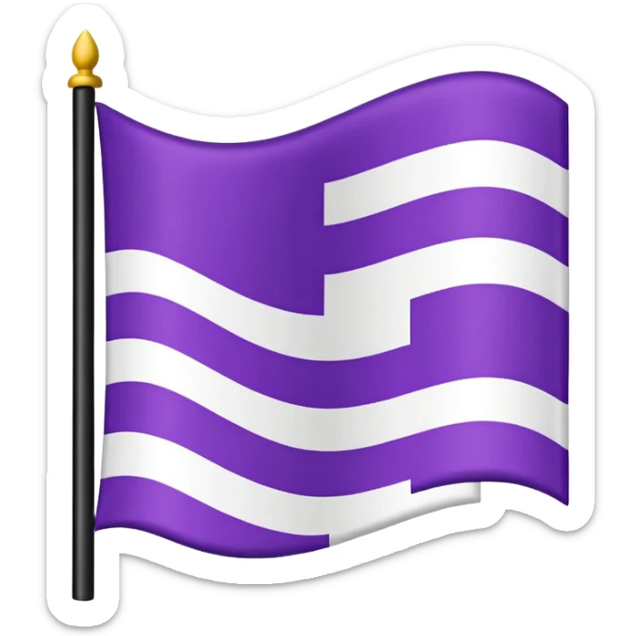 The emoji of a flag with three horizontal sections. The top is black, the middle is white, and the bottom is split in half. The bottom left is purple, and the bottom right is red sticker