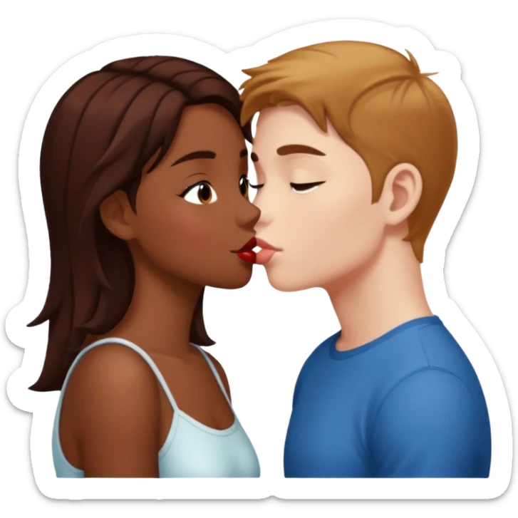 Kiss marron skin girl and White skin boy  sticker