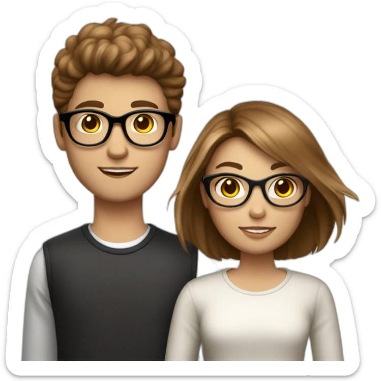 italian young cool couple brown hairs and white skin, the boy with rounded glasses, the girl is a model without glasses sticker