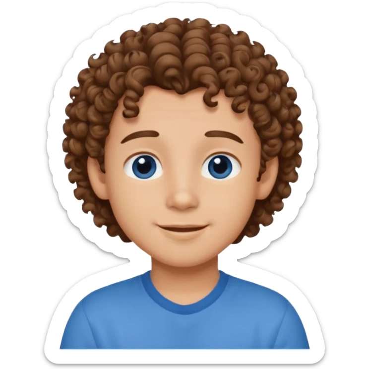 cute boy happy with heart eyes curly brown hair blue shirt sticker