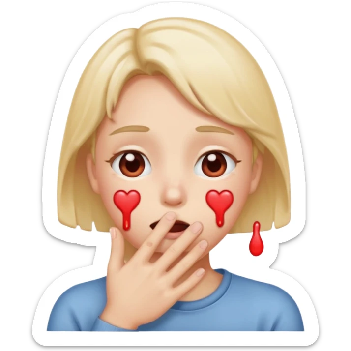 Heart eyes emoji blushing with hand covering mouth and melting sticker