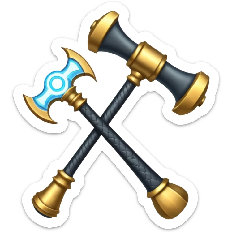 a large, mystical hammer weapon with Soulmask influences, glowing accents, for an emoji sticker
