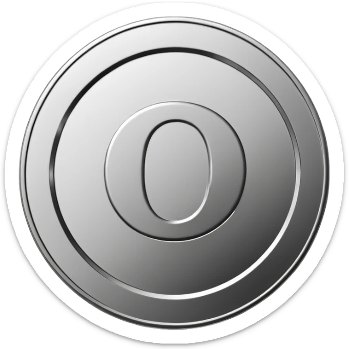 Emoji icon of a metal coin with engraved number 2, minimalist style, isolated, only metal color sticker