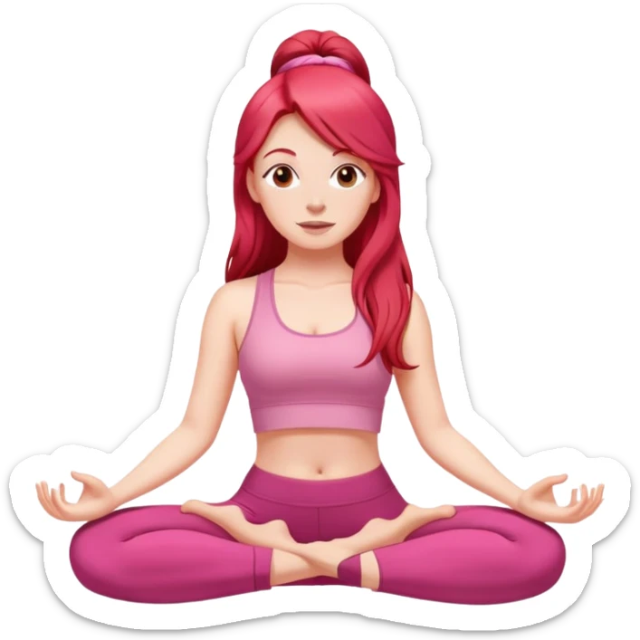 Long red hair white girl doing yoga wearing pink sticker