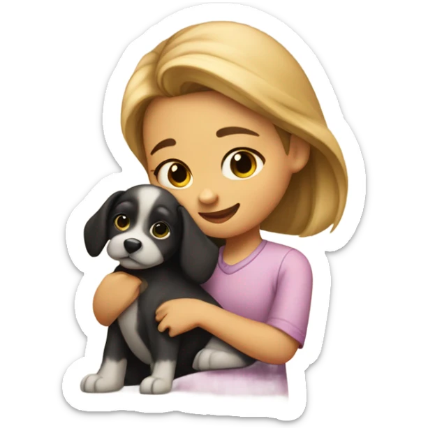 Please create a girl who hugs her pet doggie. The girl has a cute face and so does the doggie. sticker