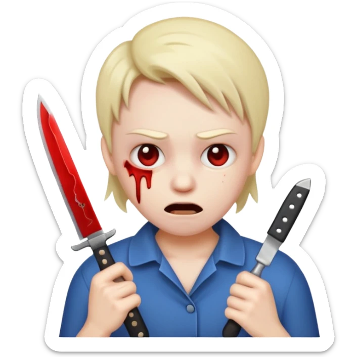 Insane scared injured person with a knife in the classic emoji style  sticker