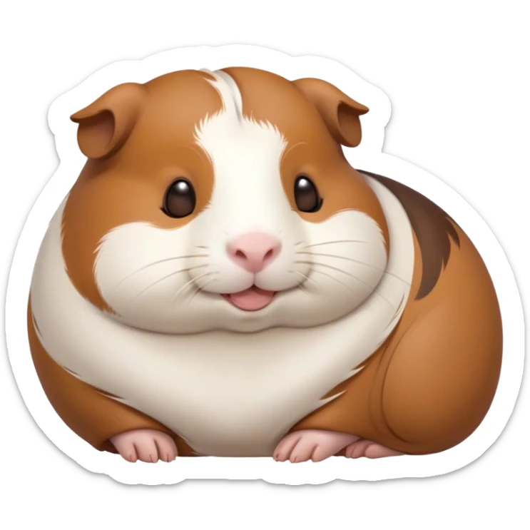 Meme-Worthy Cute Sleeping Brown and White Banded Guinea Pig Portrait Emoji, Head resting peacefully with a contented smile, showcasing a delightfully chubby build and a luxuriously soft banded coat of brown and white, eyes shut in a serene, cozy nap, Simplified yet hilariously adorable features, highly detailed, glowing with a soft, drowsy light, high shine, relaxed and utterly lovable, stylized with an air of playful laziness, bright and heartwarming, soft glowing outline, capturing the essence of a comically sleepy guinea pig, so meme-worthy it feels like it could instantly become the next viral sensation of adorable slumber! sticker
