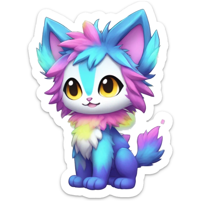 Anthro Fluffy Cool Cute Magical Elemental Shiny Colorful Neon Vibrant Colors Sparkle Kemono-style Chibi Fantasy-Animal-Fakémon-Pokémon-Hybrid Fur Sona Aesthetic Full Body sticker