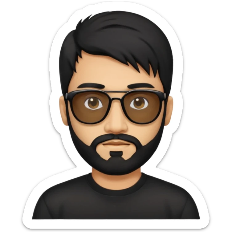 Indian man with  black mullet  and beard and black sunglasses and black jumper sticker