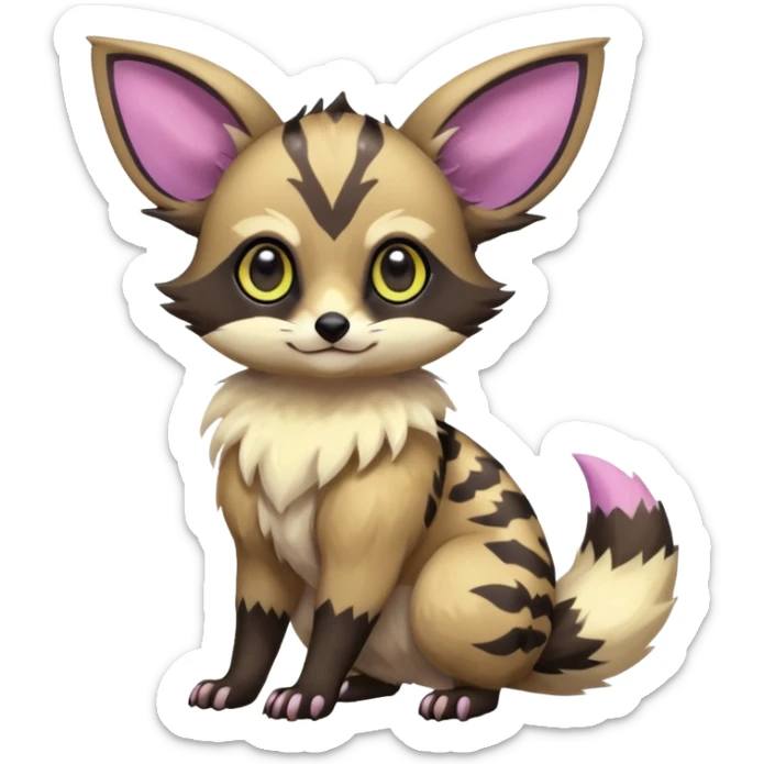 Rare exotic cute epic aesthetic colorful Eevee-Civet-species-Fakemon-hybrid-creature, with markings, full body sticker