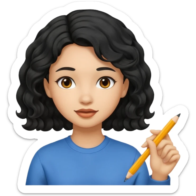 Una chica con el cabello negro ondulado haciendo lengua de señas sticker