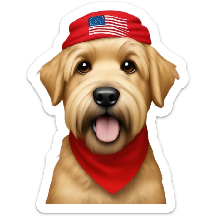 President Donald trump and wheaten terrier wearing a red bandana sticker