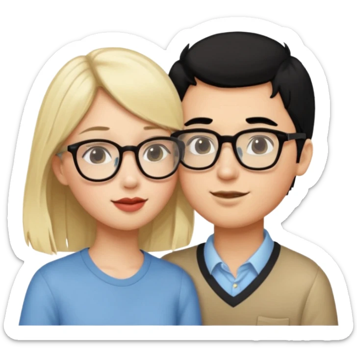 pretty light blonde girl barbie kissing nerd boy with black hair and tan skin on the cheek sticker