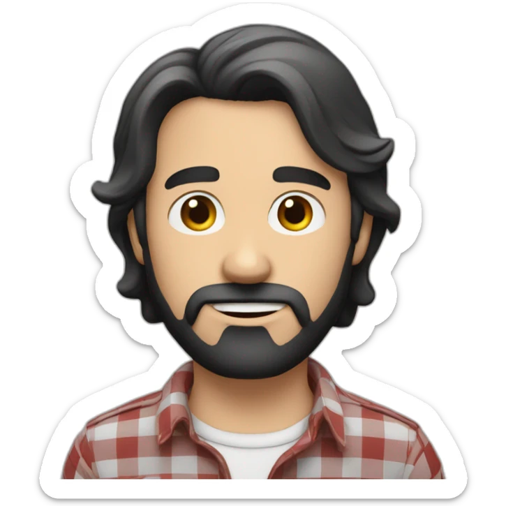white man around 35. black short hair. with beard. wear a scarlet check shirt. sticker