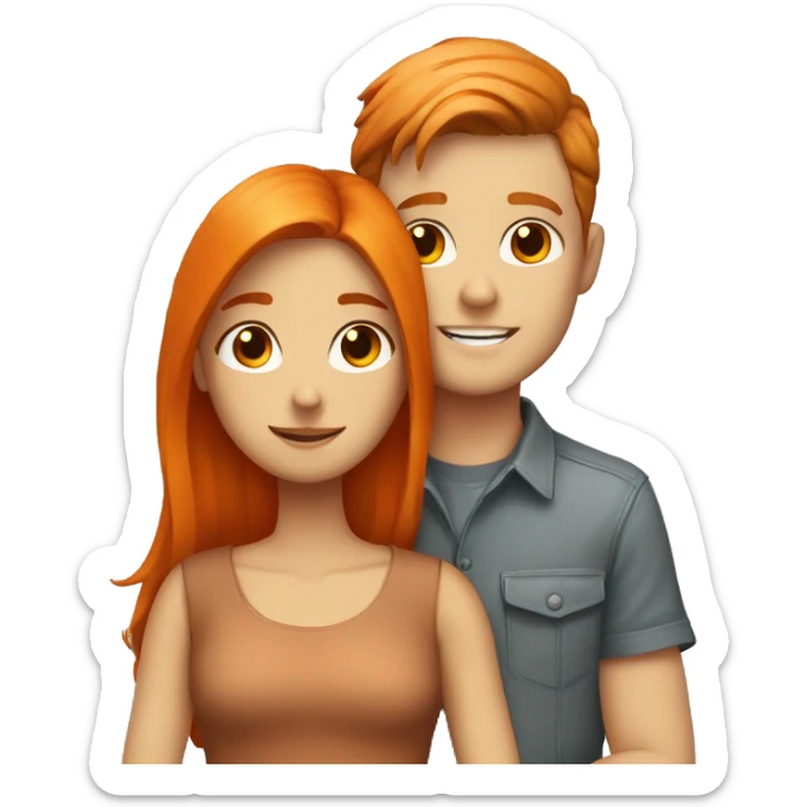 white boy with brown hair hugs a orange hair girl sticker