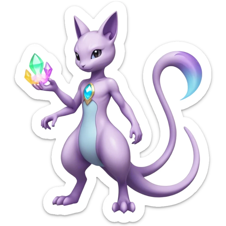 Anthro Sona Colorful Godly Celestial Shiny Mewtwo-Fakemon Fantasy Creature Full Body sticker