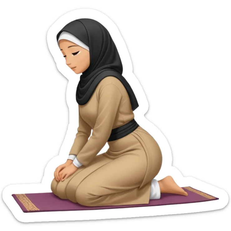 Woman Kneeling for Islamic prayer side view bent to the floor sticker