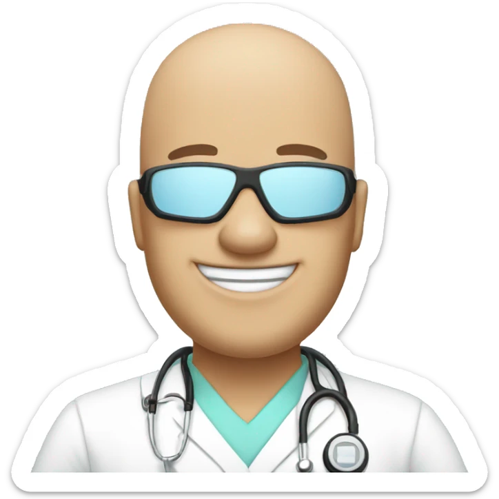 Bald male Nurse wearing face mask and goggles  giving thumbs up sticker