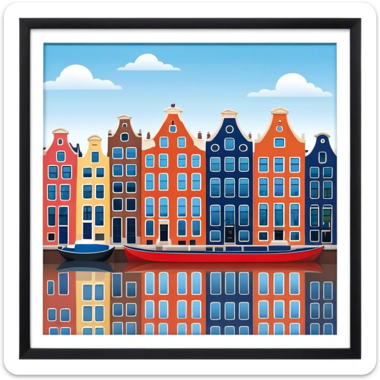 Cinematic Realistic Amsterdam Canal Houses Landmark Emoji, featuring narrow, gabled facades in vibrant colors. sticker