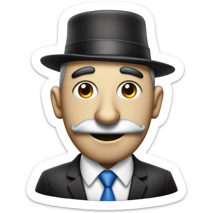 Short greedy banker with giant nose and Kippah standing near Israeli flag sticker