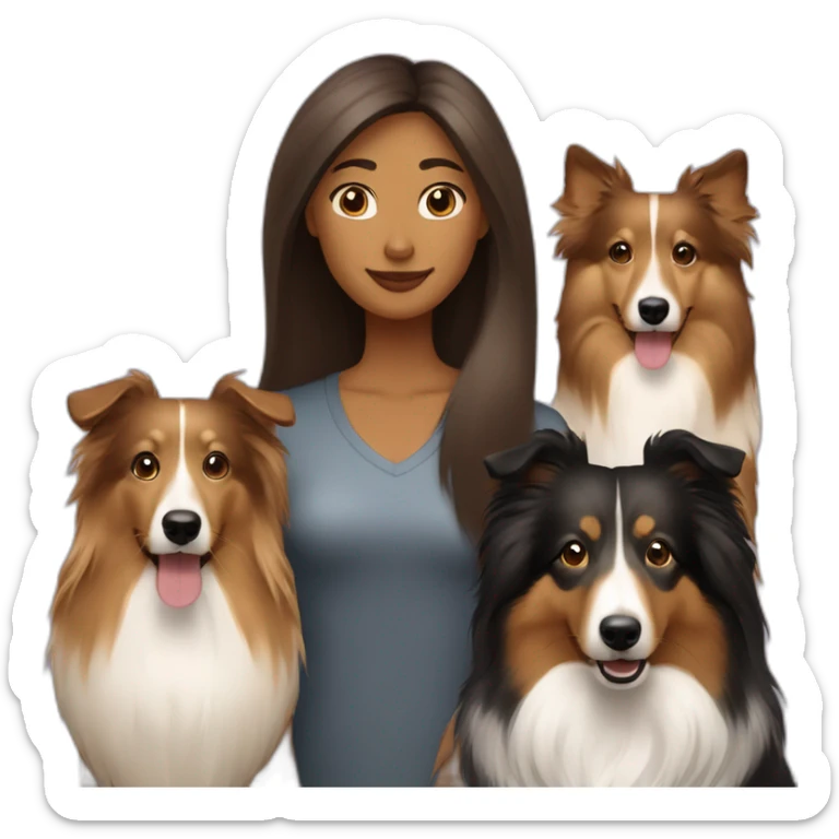 woman with straight light-bround hair and 2 dogs sable sheltie and bi-black sheltie sticker