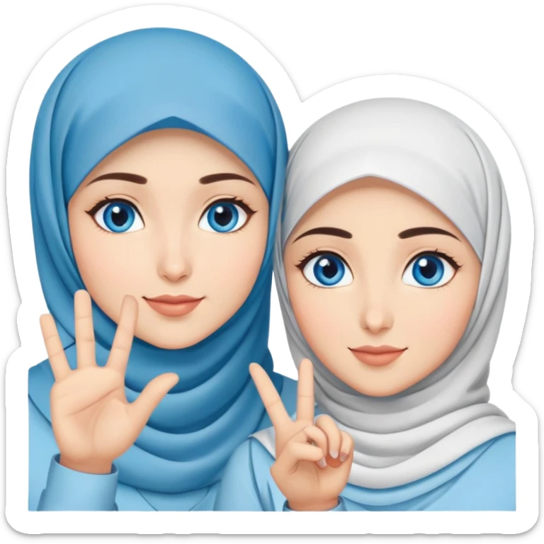 Turkish beautiful finish Konya two girls blue eyes with hijab and saying love with hand gesture sticker