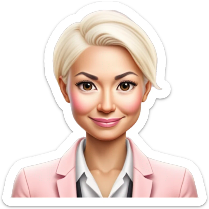 a 40 years old business woman in finance with the shortest platinum blonde hair wearing pale pink blazer sticker